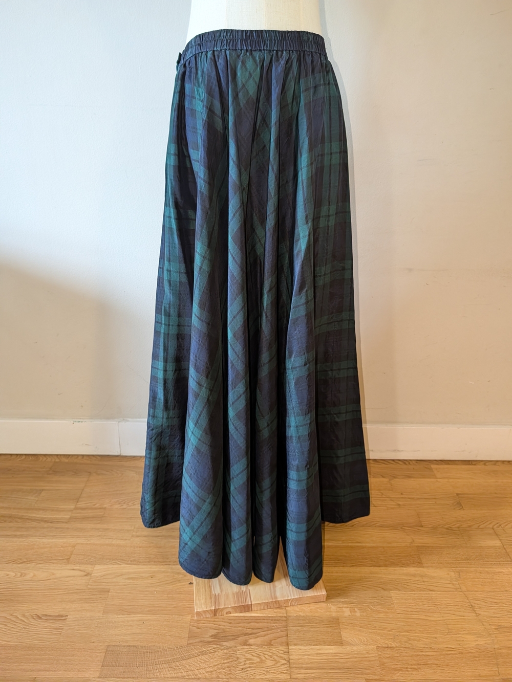 Y2K Silk Plaid Full Maxi Skirt